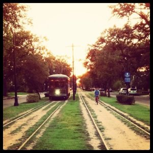 New Orleans Streetcar at Sunset