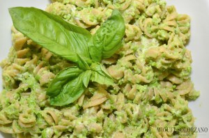 Fusilli Pasta with Sweet Pea Pesto and Goat Cheese