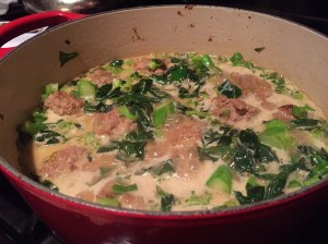 Chicken Meatballs and Chinese Broccoli simmering.